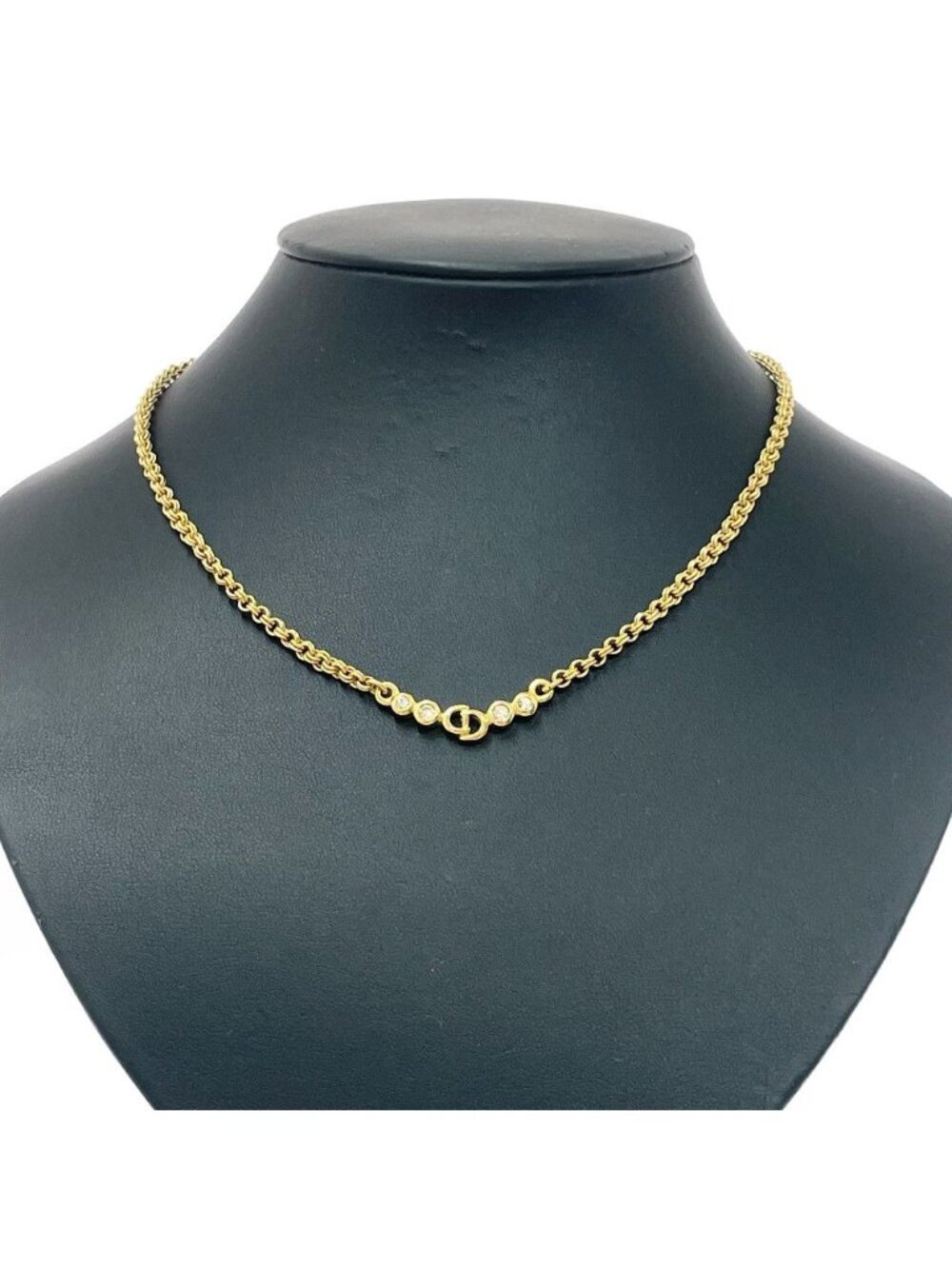 Dior Rhinestone CD Logo Necklace Gold